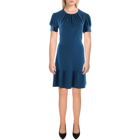 Dresses & Skirts - Women's Puff Sleeve Ruffled Dress Polyester Spandex Zipper 16